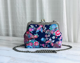 Japanese Floral Crossbody bag with Aluminum Chain Strap
