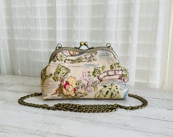 Winnie the Pooh and Friend Crossbody Bag Purse Wallet with Aluminum Chain Strap Kiss Clasp