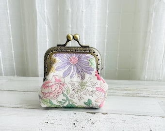 Floral Small Coin Purse: Kiss Lock Wallet with/without Keychain