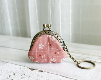 Cherry Blossom Coin Purse: pink Japanese style Floral Mini Wallet with Keychain