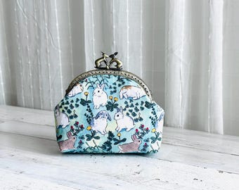 Bunny Rabbit Coin Purse, Floral Wallet with Kiss Clasp