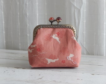 Pink Bunny Rabbit Coin Purse Wallet with Flower Kiss Clasp