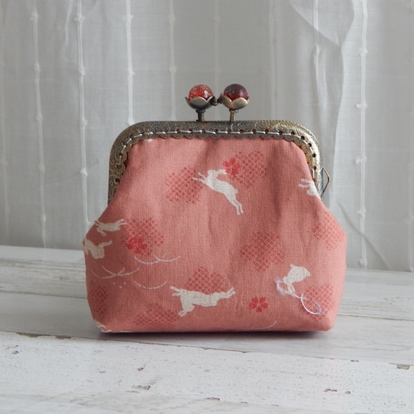 Pink Bunny Rabbit Coin Purse Wallet with Flower Kiss Clasp