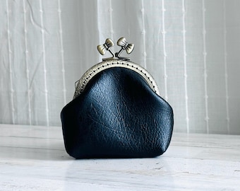 Faux Leather Coin Purse Wallet with Butterfly Kiss Clasp