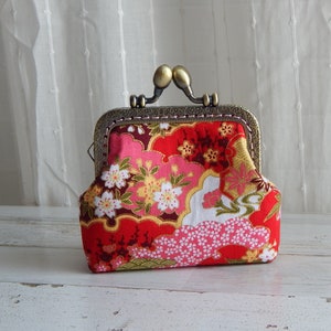Japanese Style Floral Design Square Coin Purse Wallet with Kiss Clasp