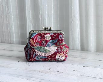 William Morris Coin Purse: Strawberry Thief Design Wallet Card Holder with Butterfly Kiss Clasp