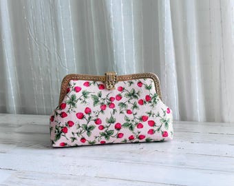 Strawberry Floral Clutch: with/without Aluminum Chain Strap