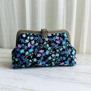 Floral Clutch Purse Wallet / Crossbody bag with Aluminum Chain Strap