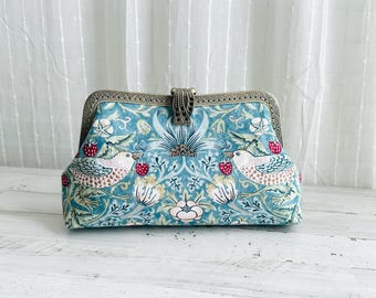 William Morris Strawberry Thief Clutch Bag with / without Aluminum Chain Strap