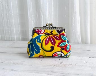 Floral Double Coin Purse: Kiss Clasp Wallet