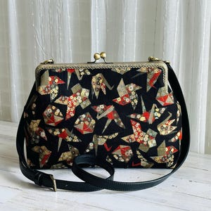 Golden Origami Japanese style Large Crossbody bag Messenger with Adjustable Leather Strap