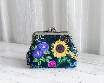 Sunflower Double Coin Purse: Kiss Clasp Wallet