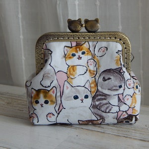 Cute Cats Cotton Square Coin Purse Wallet with Cat Face Kiss Clasp