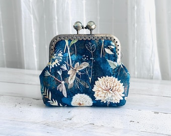 Midnight Floral Coin Purse Wallet with Kiss Clasp