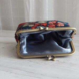 Dark Green Embroidery Silk Floral Wallet Card Holder Coin Purse with Butterfly Bow Kiss Clasp image 3