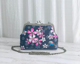 Cherry Blossom Crossbody bag: Japanese Style Floral with Aluminum Chain Strap