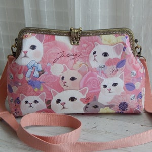 Adorable Cats Floral Design Crossbody bag Messenger with adjustable canvas strap