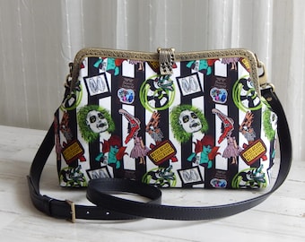 Halloween Beetle Juice Horror Movies Design Large Crossbody bag Messenger with adjustable leather strap