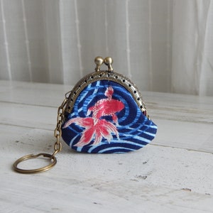 Japanese Style Fish Floral Design Mini Coin Purse with Key Chain