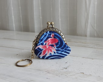 Japanese Style Fish Floral Design Mini Coin Purse with Key Chain