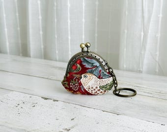 Strawberry Thief on Red from William Morris Mini Coin Purse with Keychain