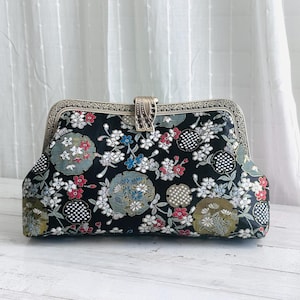 Black Embroidery Floral Clutch Purse Wallet with/without Crossbody Aluminum Chain Strap