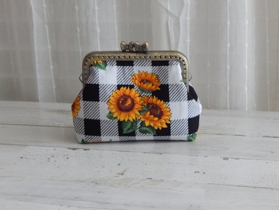 Sunflower Design Wallet Card Holder Coin Purse With Butterly Bow Kiss Locker Etsy