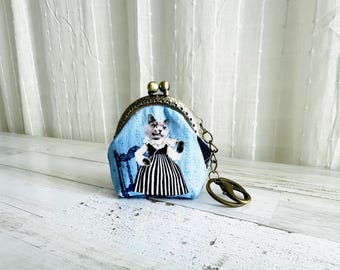 Cat with Violin Small Coin Purse:  Keychain Hook Wallet