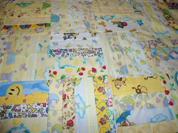 Baby Quilt Made With Log Cabin Pattern In Yellow Backside Has Etsy