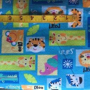 Cotton Flannel BTY - Zoo Jungle Safari Animals Tigers Lions Giraffes Zebras Elephants Alligators - for Quilting Sewing Crafts