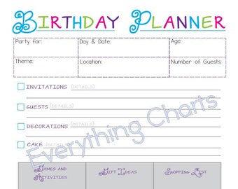 Birthday Party Planner - PDF File/Printable