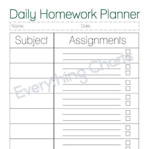 Daily Homework Planner - PDF File/Printable