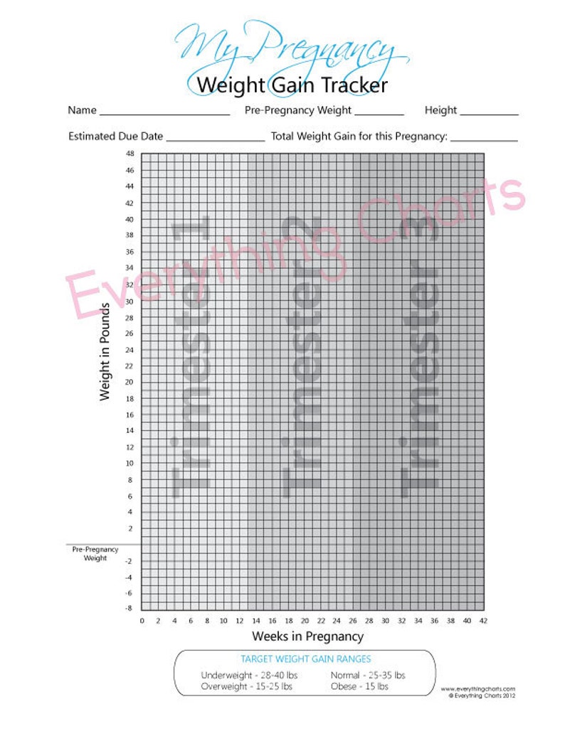Pregnancy Weight Gain Chart PDF File printable Etsy