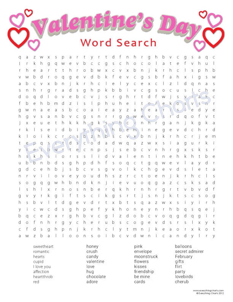 Valentine Term Seem - PDF Data files/Printables image regarding Valentine Word Search Printable titled Valentine Phrase Look - PDF Data files/Printables