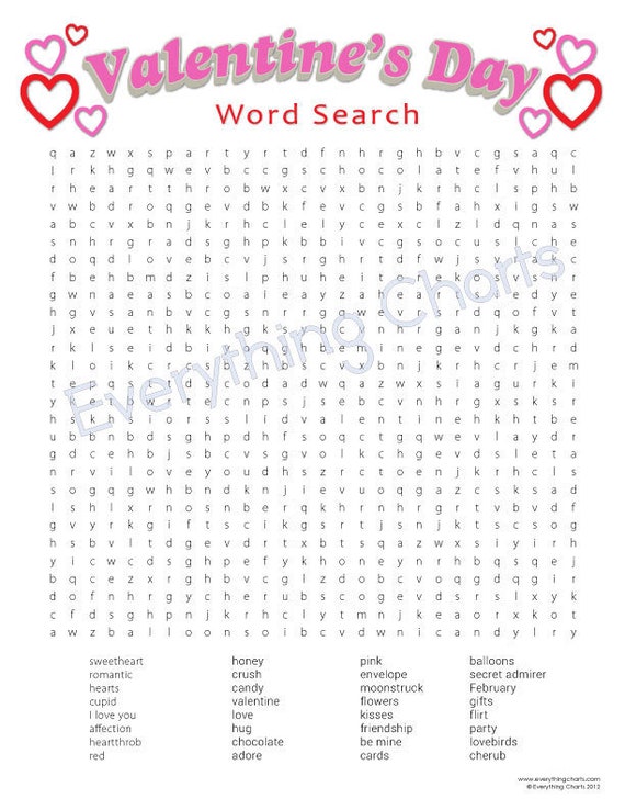 Valentine word search - pdf files/printables - etsy