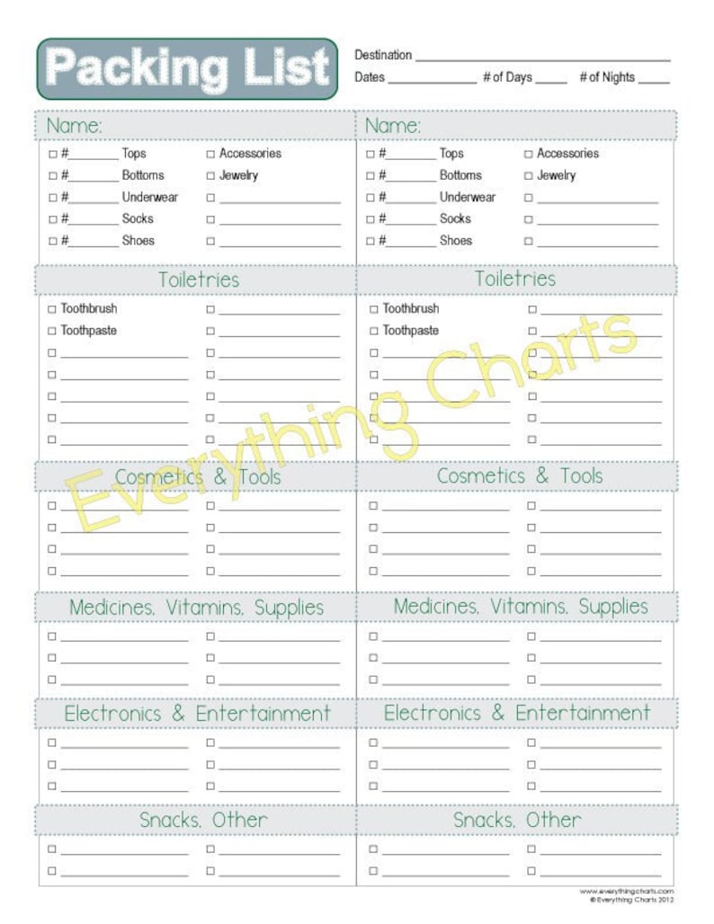 Packing List PDF File/Printable image 1