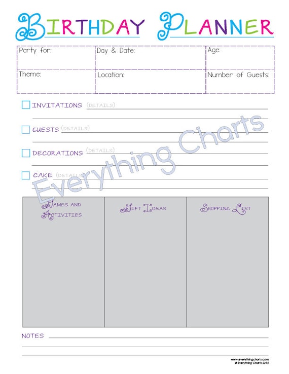 birthday party planner pdf file printable etsy birthday party planner