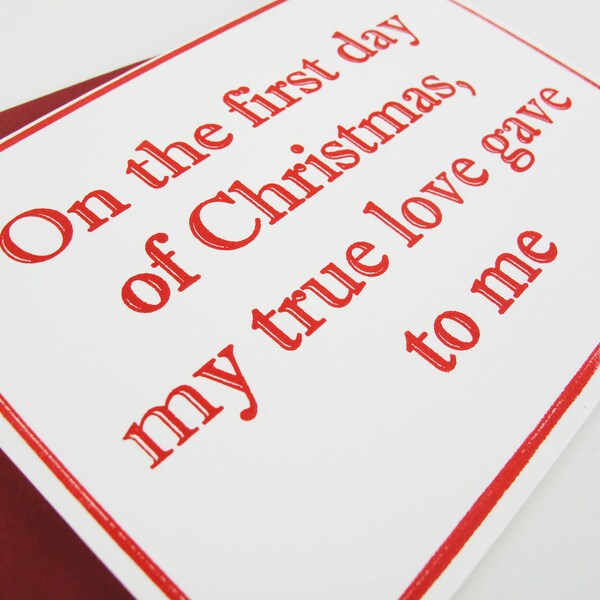 Hand Printed "On the First Day" Letterpress Christmas Card set of 4.
