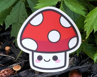 Kawaii Mushroom Vinyl Sticker | Waterproof Laptop, Water Bottle