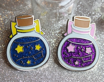 Round Galaxy in a Bottle Enamel Pin | Glitter Lapel Pin