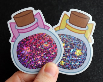 Round Galaxy in a Bottle Holographic Glitter Sticker | Vinyl Decal Sticker