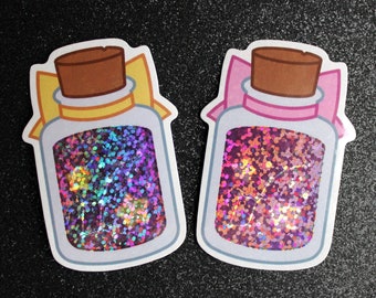 Tall Galaxy in a Bottle Holographic Glitter Sticker | Vinyl Decal Sticker