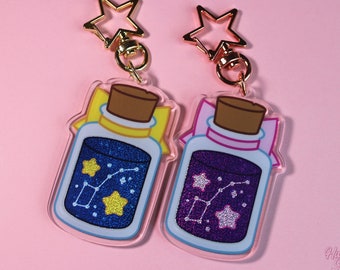 Tall Galaxy in a Bottle Glitter Keychain | Acrylic Star Charm
