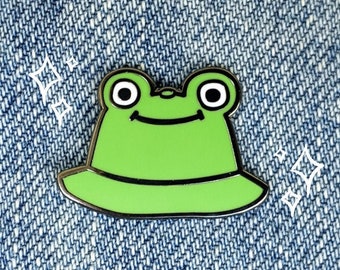 Froggy Bucket Hat Hard Enamel Pin | Black Nickel Lapel Pin
