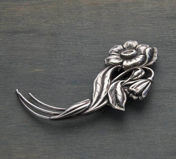 Danecraft Sterling Flower Brooch Pin Vintage 1940… - image 3