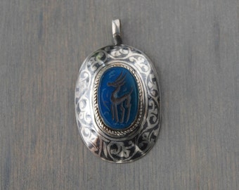 Vintage Afghan Tribal Sterling Silver, Carved Antelope Pendant