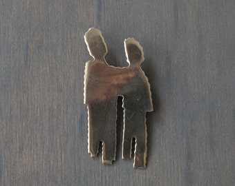 Vintage Silver Silhouette Brooch - Sterling Vermeil Abstract People Pin