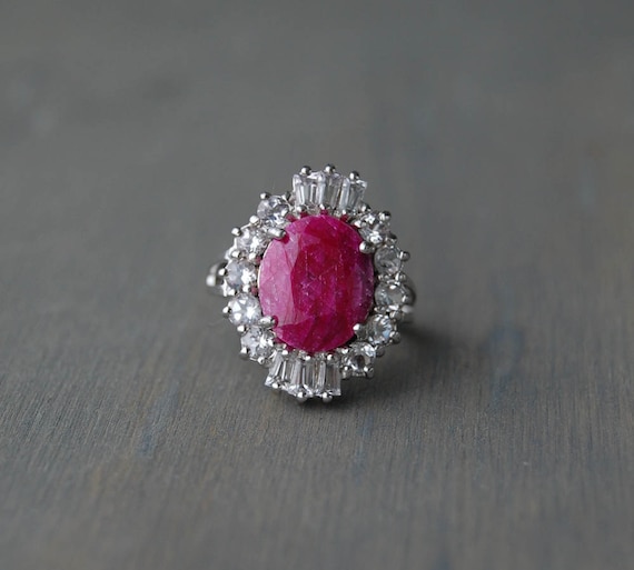 Vintage Pink Ruby Ballerina Cocktail Ring - Sterl… - image 1