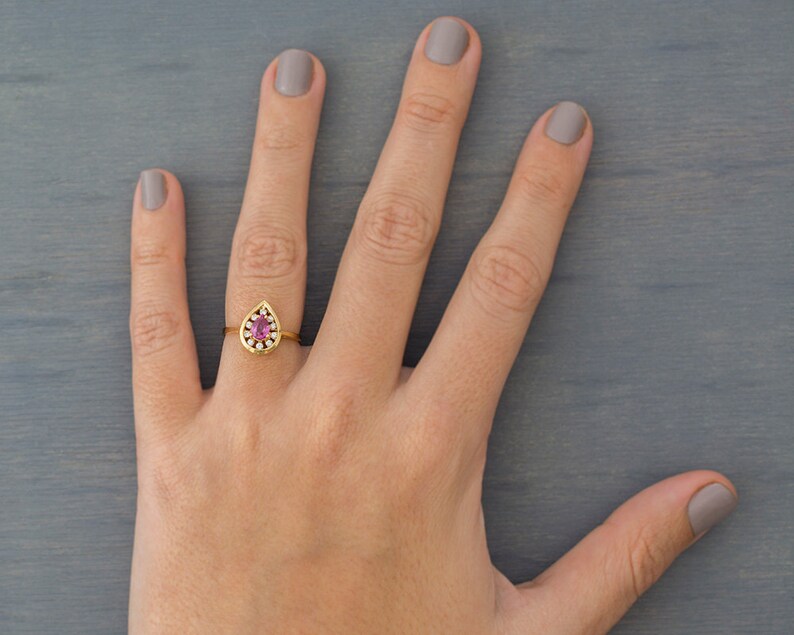 Vintage 14k Yellow Gold Pink Ruby Diamond Ring Retro | Etsy