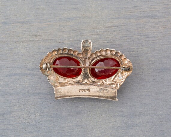 Sterling Silver Royal Crown Brooch - Vintage 1940… - image 3